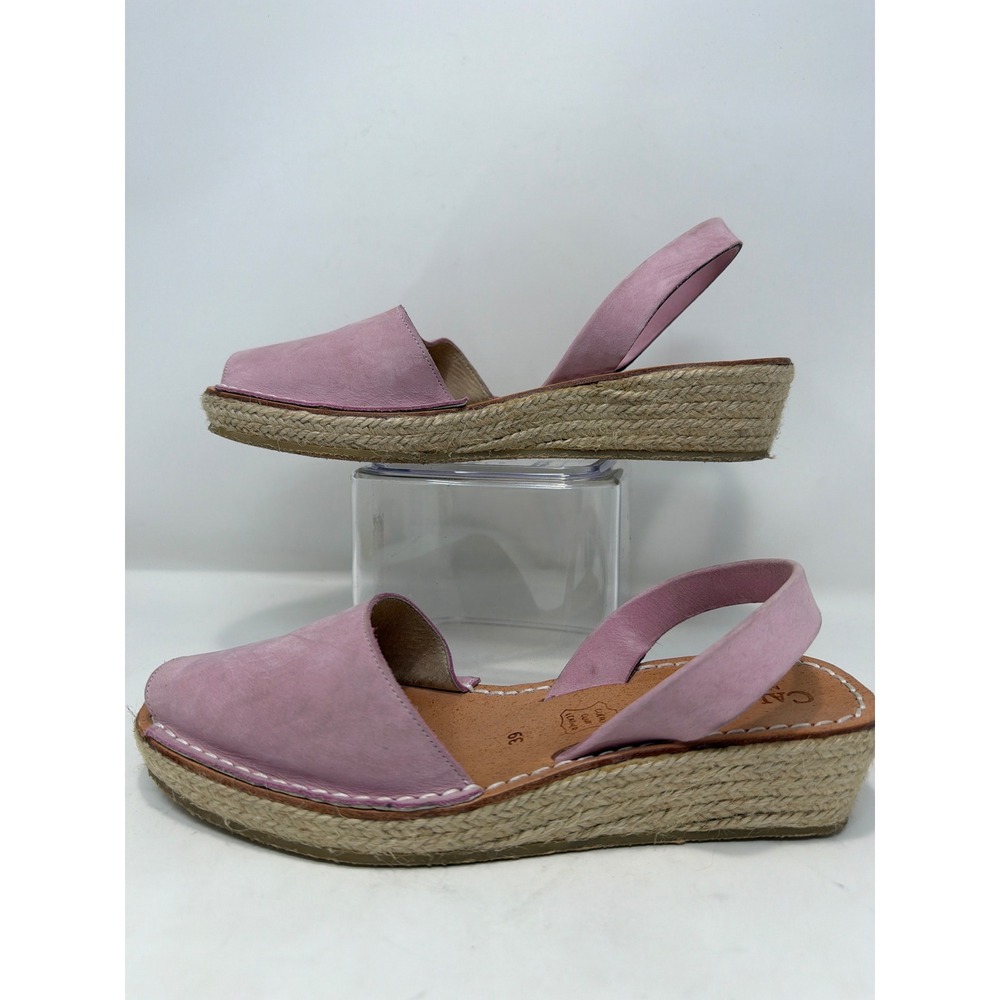 Calaxini‎ Lavender Leather Espadrille Wedge Sandals Made in Spain Sz 39 Peep Toe - Picture 2 of 9